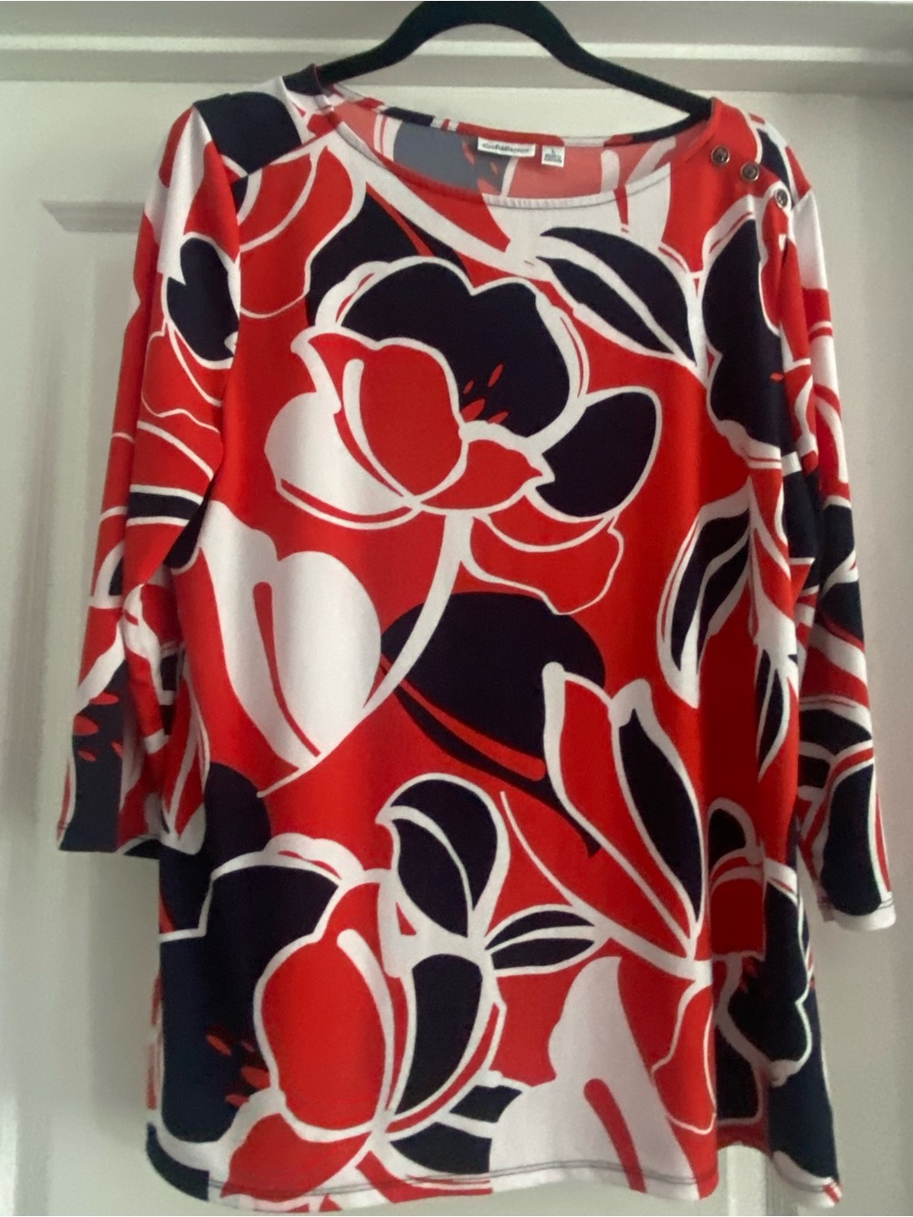 croft & barrow Red, Navy & White Floral 3/4 Sleeve Top